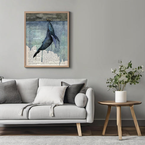 Posterizer 1 pcs-Whale and Ship Dictionary Print-Coastal & Nautical Art-Art for Animal Lovers-Gift for Art Lovers-decor for Bedroom, Office, Livin...